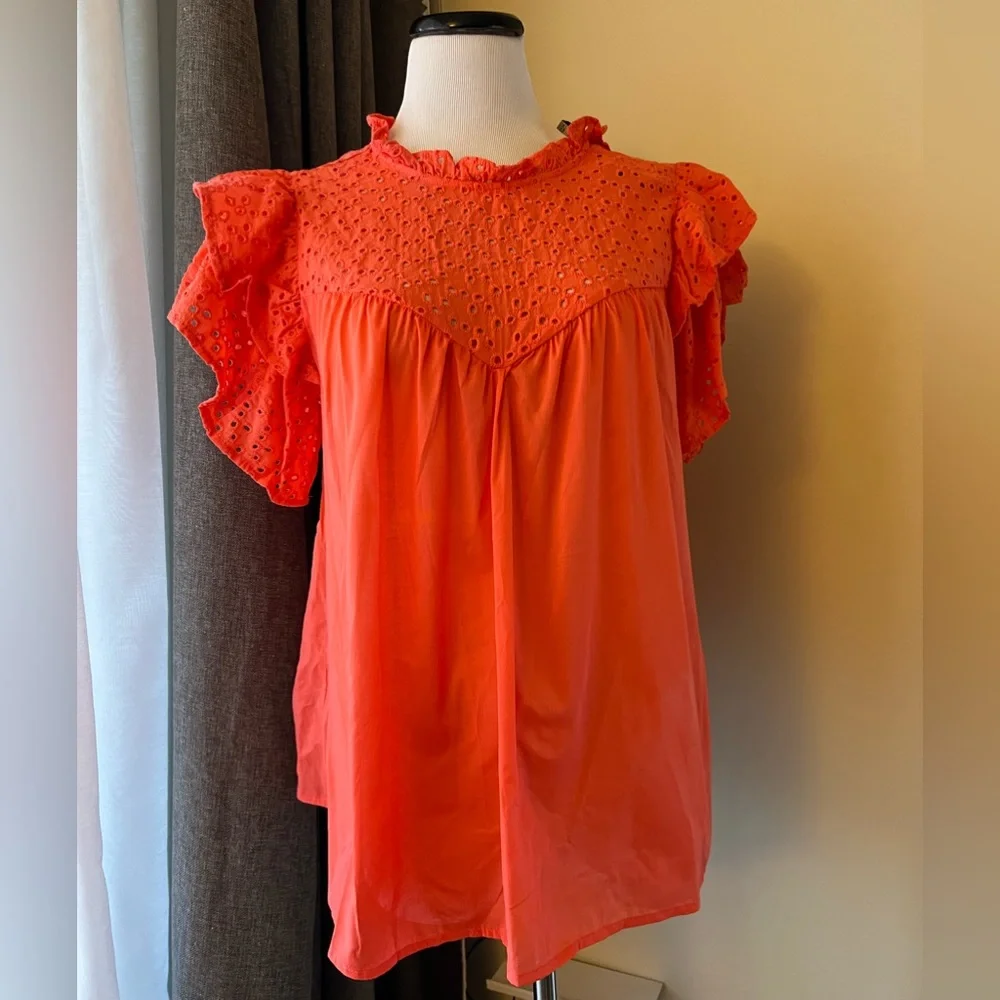 Orange Butterfly Sleeve Top - Picture 1 of 5